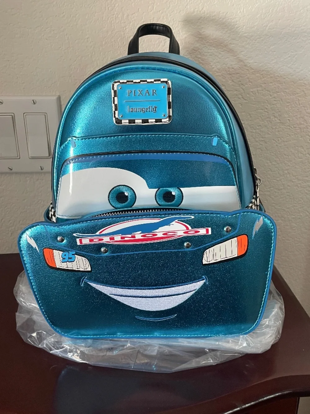 Loungefly Dinoco Lightning McQueen Mini Backpack NWT